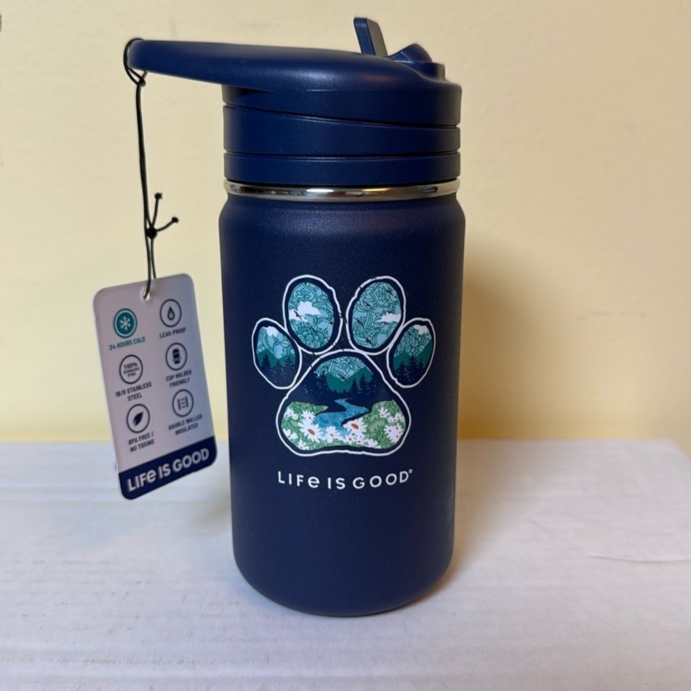 NWT 14 oz Life is Good Navy Water Bottle D26